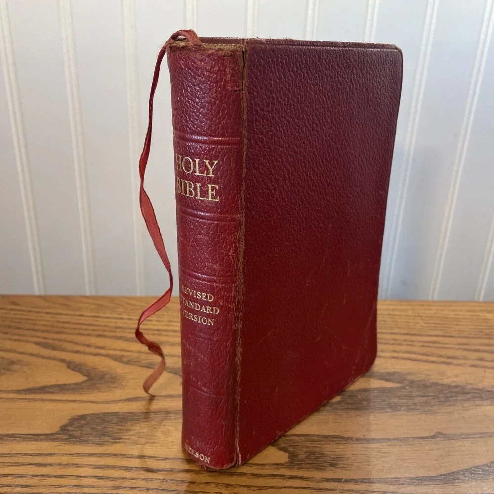 HOLY BIBLE - RSV Revised Standard Version, Vtg 1953 World Red Morocco Leather